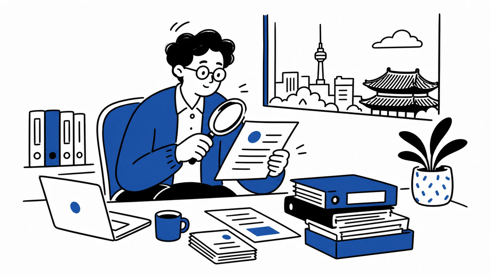 정상 사례 문서를 검토하는 담당자