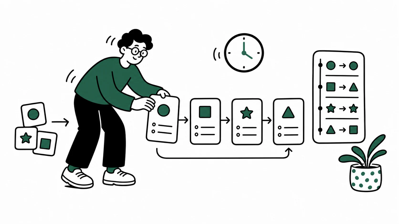 담당자가 업무 흐름의 변경 기록을 순서대로 살피는 장면