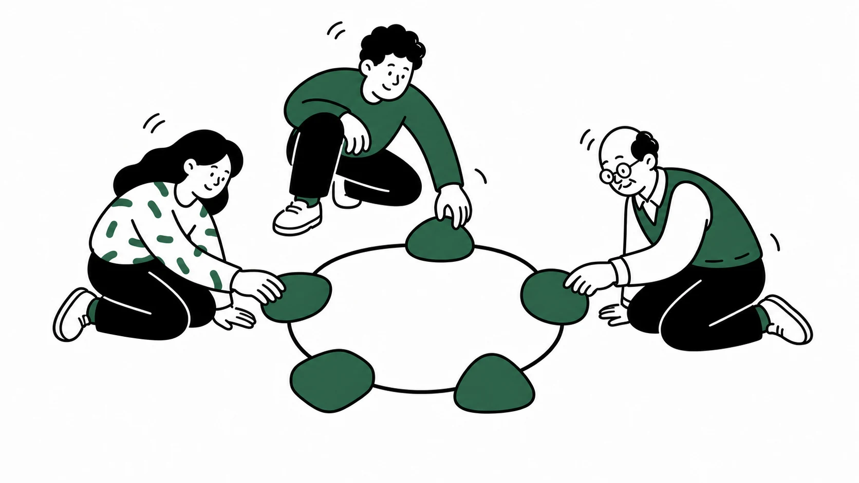 서로 다른 역할의 세 사람이 다섯 갈래 업무 신호를 하나의 운영 흐름으로 연결하는 장면