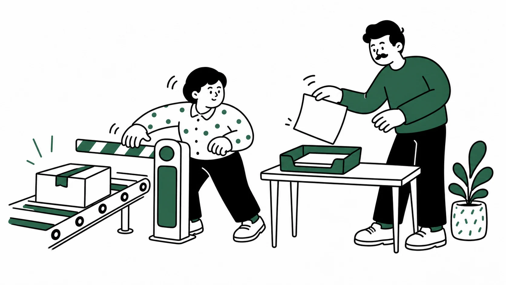 담당자가 실행 경계에서 문서를 멈추고 잘못된 작업을 안전한 대기 공간으로 되돌리는 장면